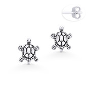 Sea Turtle Animal Charm Stud Earrings in Oxidized .925 Sterling Silver - ST-SE043-SL
