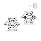 Spiderweb Goth Charm Stud Earrings in Oxidized .925 Sterling Silver - ST-SE045-SL