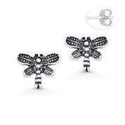 Dragonfly Animal Charm Stud Earrings in Oxidized .925 Sterling Silver - ST-SE047-SL
