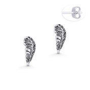 Bird's Wing Feather Charm Stud Earrings in Oxidized .925 Sterling Silver - ST-SE052-SL