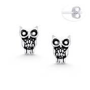 Perched Owl Animal Charm Stud Earrings in Oxidized .925 Sterling Silver - ST-SE057-SL