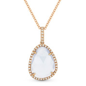 Chalcedony & Diamond Halo Pendant & Chain Necklace in 14k Rose Gold - AM-DN4381