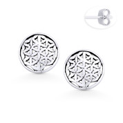 Flower of Life New Age / Sacred Geometry Charm Stud Earrings in Oxidized .925 Sterling Silver - ST-SE062-SL