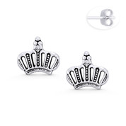 Monarch Crown Royalty Charm Stud Earrings in Oxidized .925 Sterling Silver - ST-SE065-SL