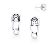Baby Diaper Safety Pin Charm Stud Earrings in Oxidized .925 Sterling Silver - ST-SE066-SL
