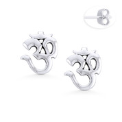 Om Aum Symbol Hindu/Buddhist Charm Stud Earrings in Oxidized .925 Sterling Silver - ST-SE069-SL