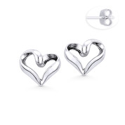 Open-Design Loop Heart Charm Stud Earrings in Oxidized .925 Sterling Silver - ST-SE070-SL