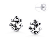 Ship Anchor & Rope Nautical Charm Stud Earrings in Oxidized .925 Sterling Silver - ST-SE071-SL