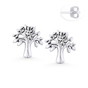 Antique-Finish Tree-of-Life Charm Stud Earrings in Oxidized .925 Sterling Silver - ST-SE076-SL