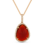 2.85ct Red Agate & Diamond Halo Pendant & Chain Necklace in 14k Rose Gold - AM-DN4384
