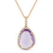 3.79ct Amethyst & Diamond Halo Pendant & Chain Necklace in 14k Rose Gold - AM-DN4385