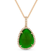 2.83ct Green Agate & Diamond Halo Pendant & Chain Necklace in 14k Rose Gold - AM-DN4388