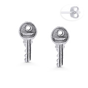 Rustic Door Key Charm Stud Earrings in Oxidized .925 Sterling Silver - ST-SE078-SL