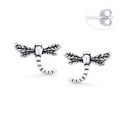 Dragonfly Insect Luck Charm Stud Earrings in Oxidized .925 Sterling Silver - ST-SE080-SL