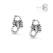 Scorpion Arachnid Zodiac Charm Stud Earrings in Oxidized .925 Sterling Silver - ST-SE082-SL