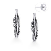 Bird's Wing Feather Charm Stud Earrings in Oxidized .925 Sterling Silver - ST-SE083-SL