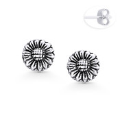 Sunflower Daisy Flower Charm Rustic Stud Earrings in Oxidized .925 Sterling Silver - ST-SE084-SL