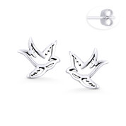 Swallow Bird Couple Love Charm Stud Earrings in .925 Sterling Silver - ST-SE086-SL