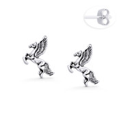Rearing Pegasus Greek Mythology Charm Stud Earrings in Oxidized .925 Sterling Silver - ST-SE088-SL