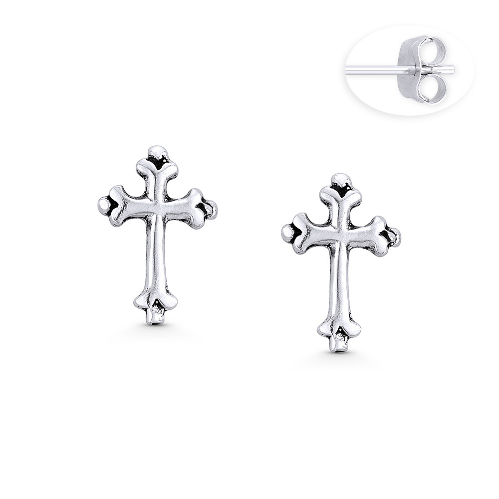 St. Thomas Medieval Cross Stud Earrings in Oxidized .925 Sterling Silver -  ST-SE089-SL - AlfredAndVincent.com