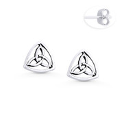 Trinity-Knot / Triquetra Celtic Charm Stud Earrings in Oxidized .925 Sterling Silver - ST-SE090-SL