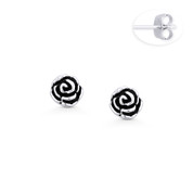 Rose Flower Charm 3D Stud Earrings in Oxidized .925 Sterling Silver - ST-SE091-SL