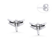 Dragonfly Insect Luck Charm Stud Earrings in Oxidized .925 Sterling Silver - ST-SE095-SL