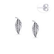 Leaf Charm Tree / Plant Life Stud Earrings in Oxidized .925 Sterling Silver - ST-SE097-SL