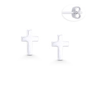 9x6mm Latin Cross Christian Charm Stud Earrings w/ Push-Back Posts in .925 Sterling Silver - ST-SE098-SL