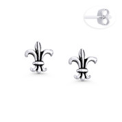 9x8mm Fleur-De-Lis Flower French Monarchy Charm Stud Earrings in Oxidized .925 Sterling Silver - ST-SE099-SL
