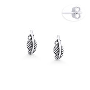 Bird's Wing Feather Charm Stud Earrings in Oxidized .925 Sterling Silver - ST-SE103-SL