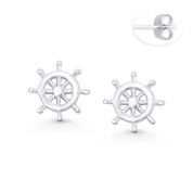 Helm Wheel Nautical / Sailing Charm Stud Earrings in .925 Sterling Silver - ST-SE108-SL