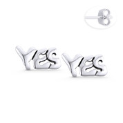 "YES" Word Script Statement Earring Studs in Oxidized .925 Sterling Silver - ST-SE111-SL