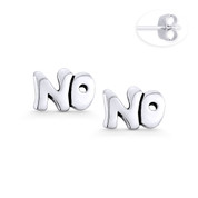"NO" Word Script Statement Earring Studs in Oxidized .925 Sterling Silver - ST-SE112-SL