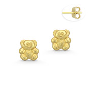 Teddy Bear Stamping Children's Stud Earrings with Push-Back Posts in 14k Yellow Gold - BD-ES016-PB-14Y