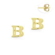 Initial Letter "B" Stud Earrings with Push-Back Posts in 14k Yellow Gold - BD-ES051B-14Y