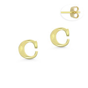 Initial Letter "C" Stud Earrings with Push-Back Posts in 14k Yellow Gold - BD-ES051C-14Y
