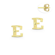 Initial Letter "E" Stud Earrings with Push-Back Posts in 14k Yellow Gold - BD-ES051E-14Y