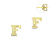 Initial Letter "F" Stud Earrings with Push-Back Posts in 14k Yellow Gold - BD-ES051F-14Y
