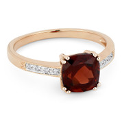 1.59ct Cushion Cut Garnet & Round Cut Diamond Engagement / Promise Ring in 14k Rose Gold