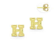 Initial Letter "H" Stud Earrings with Push-Back Posts in 14k Yellow Gold - BD-ES051H-14Y