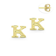 Initial Letter "K" Stud Earrings with Push-Back Posts in 14k Yellow Gold - BD-ES051K-14Y