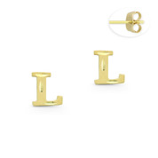 Initial Letter "L" Stud Earrings with Push-Back Posts in 14k Yellow Gold - BD-ES051L-14Y