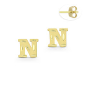 Initial Letter "N" Stud Earrings with Push-Back Posts in 14k Yellow Gold - BD-ES051N-14Y