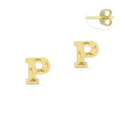 Initial Letter "P" Stud Earrings with Push-Back Posts in 14k Yellow Gold - BD-ES051P-14Y