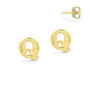Initial Letter "Q" Stud Earrings with Push-Back Posts in 14k Yellow Gold - BD-ES051Q-14Y