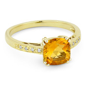 1.43ct Cushion Cut Citrine & Round Cut Diamond Engagement / Promise Ring in 14k Yellow Gold