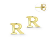 Initial Letter "R" Stud Earrings with Push-Back Posts in 14k Yellow Gold - BD-ES051R-14Y