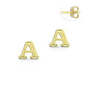 Initial Letter "A" Stud Earrings with Push-Back Posts in 14k Yellow Gold - BD-ES051A-14Y