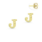 Initial Letter "J" Stud Earrings with Push-Back Posts in 14k Yellow Gold - BD-ES051J-14Y